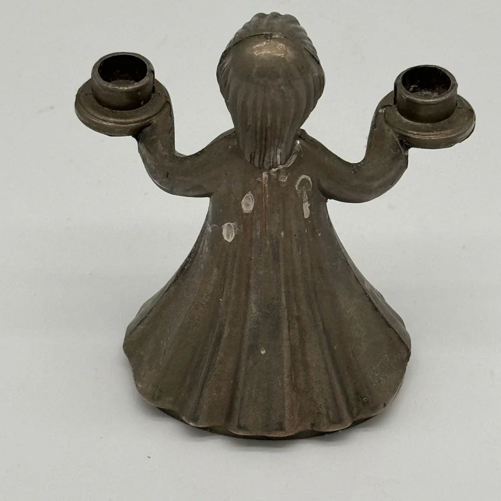Vintage Metal Choir Boy Candle Holder Double Small Taper Silver Plated 3.5